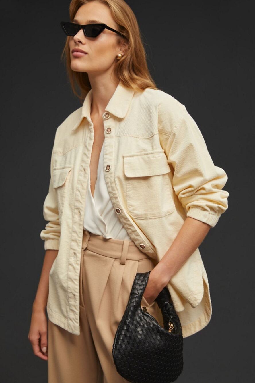 Anthropologie Maeve Oversized Corduroy Shirt Jacket (Shacket) – Cream